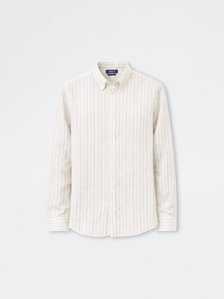 Ascot Off-White Striped Relaxed-Fit Linen Shirt - Image 5