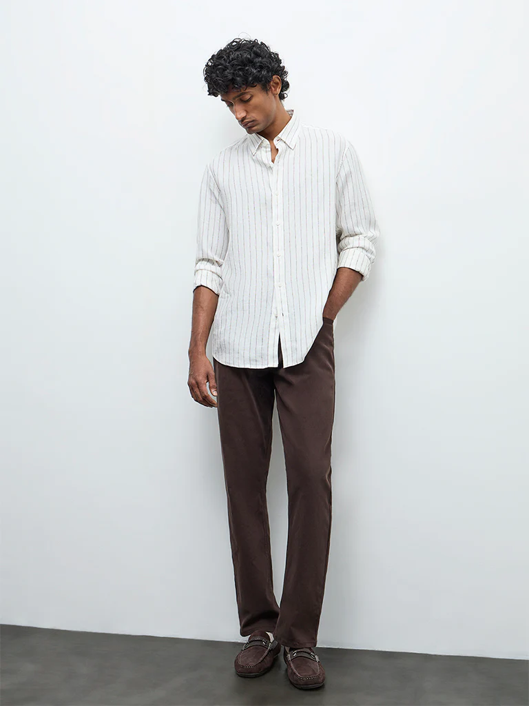 Ascot Off-White Striped Relaxed-Fit Linen Shirt - Image 2