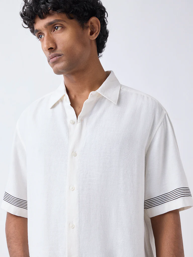 Ascot Off-White Striped Relaxed-Fit Shirt - Image 3