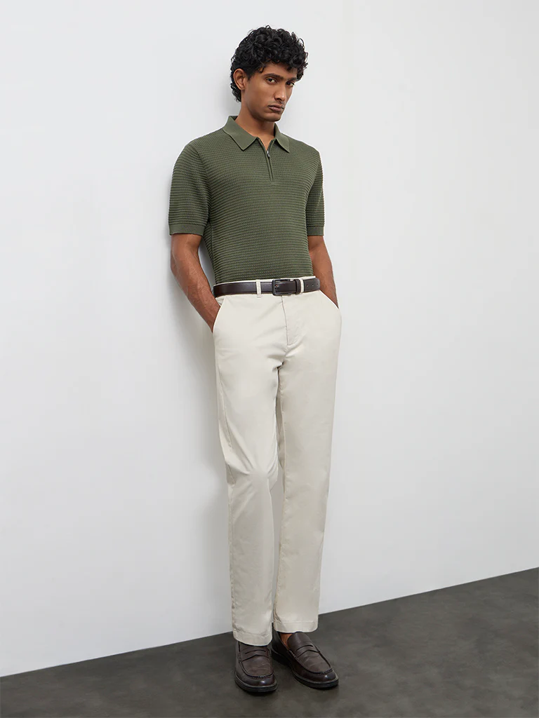 Ascot Olive Knit-Textured Relaxed-Fit Cotton T-Shirt - Image 3
