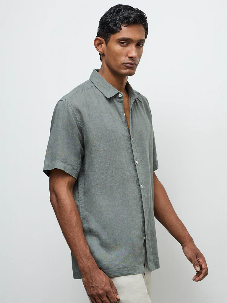 Ascot Olive Relaxed-Fit Linen Shirt