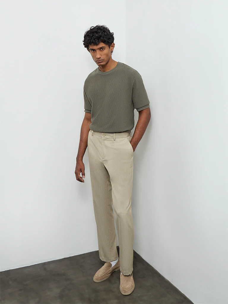 Ascot Olive Textured Relaxed-Fit Cotton T-Shirt - Image 3