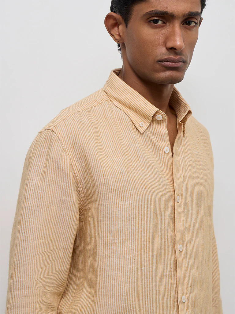 Ascot Orange Striped Relaxed-Fit Linen Shirt - Image 3