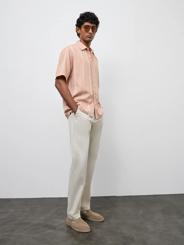 Ascot Peach Striped Relaxed-Fit Shirt - Image 2