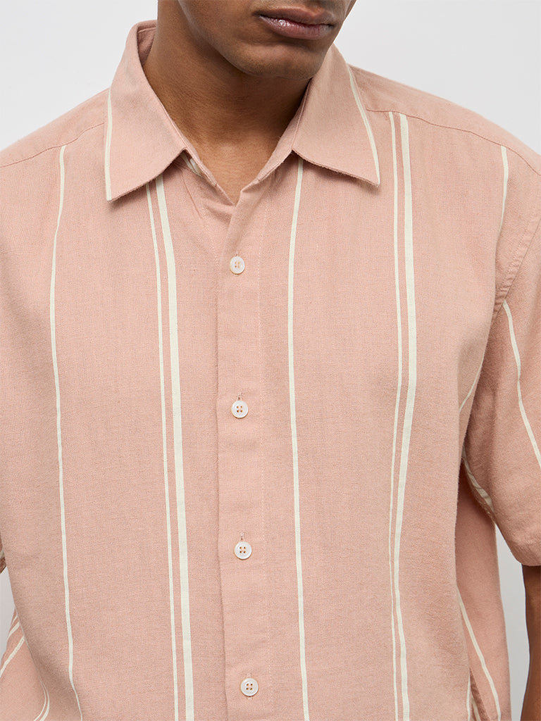 Ascot Peach Striped Relaxed-Fit Shirt - Image 3