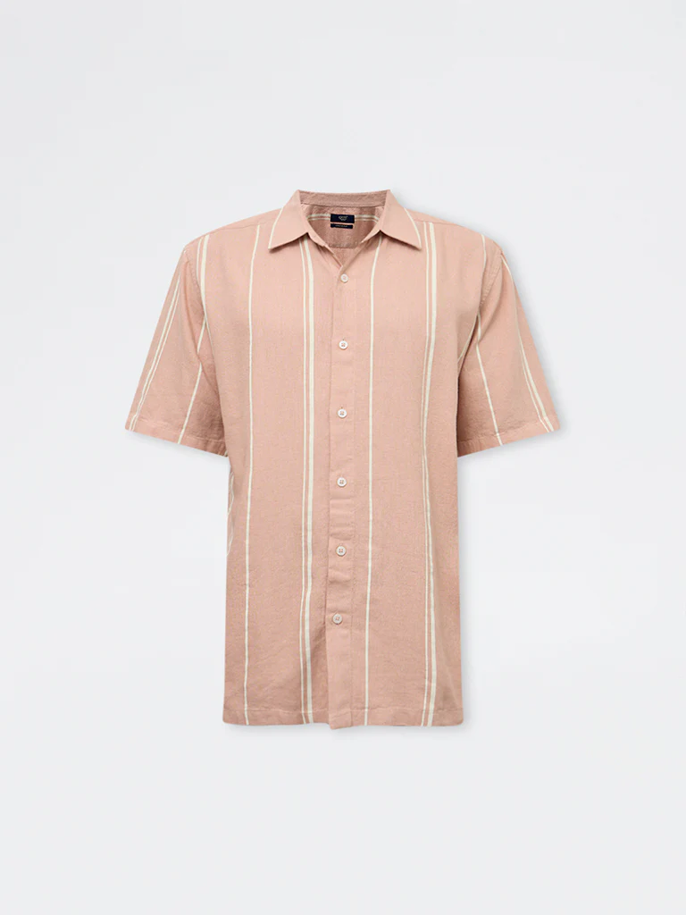 Ascot Peach Striped Relaxed-Fit Shirt - Image 5