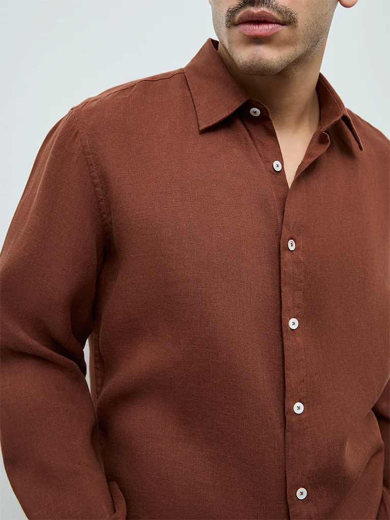Ascot Rust Relaxed-Fit Linen Shirt - Image 3