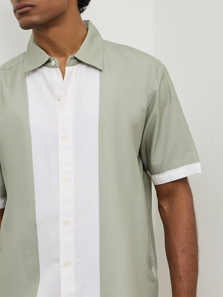 Ascot Sage Color-Blocked Relaxed-Fit Cotton-Blend Shirt - Image 4