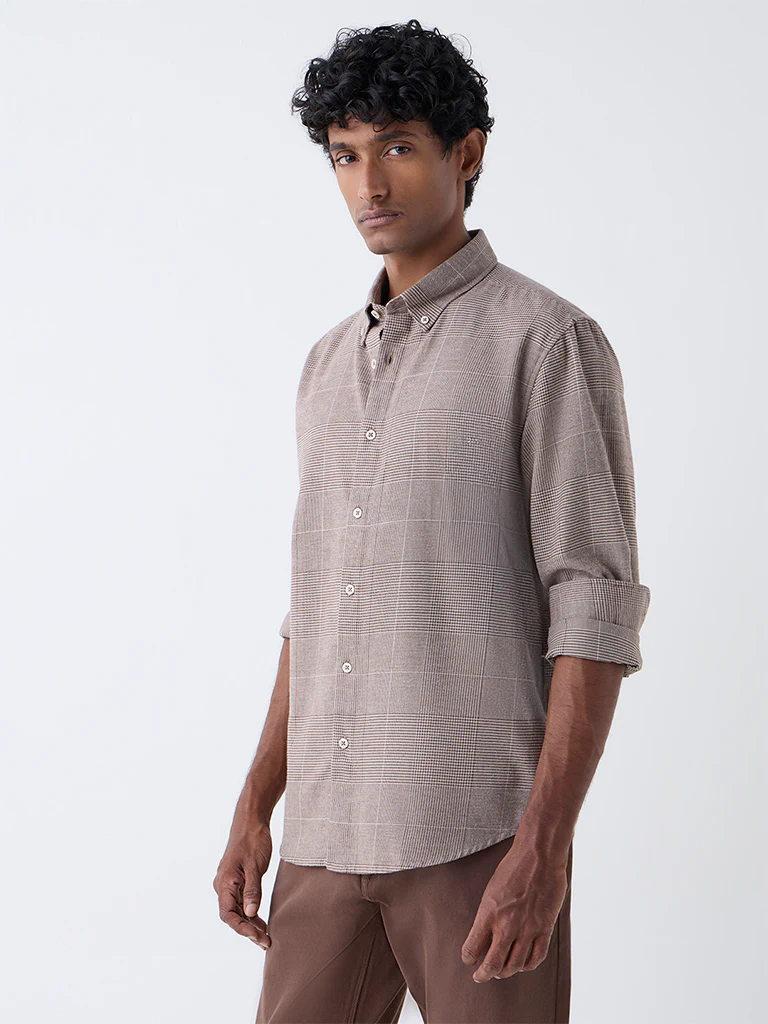 Ascot Tan Checkered Relaxed-Fit Cotton-Blend Shirt - Image 3