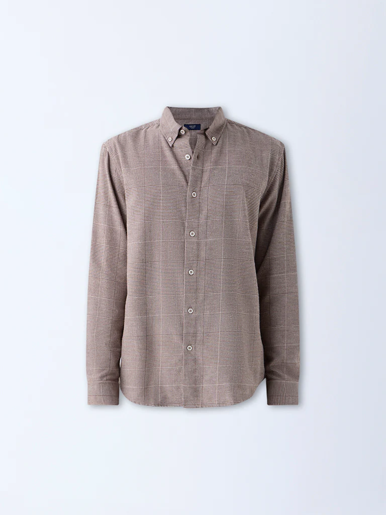 Ascot Tan Checkered Relaxed-Fit Cotton-Blend Shirt - Image 6