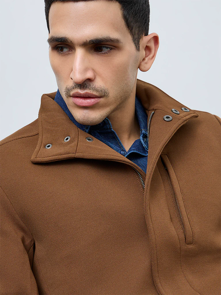Ascot Tan Solid Relaxed-Fit Jacket - Image 3