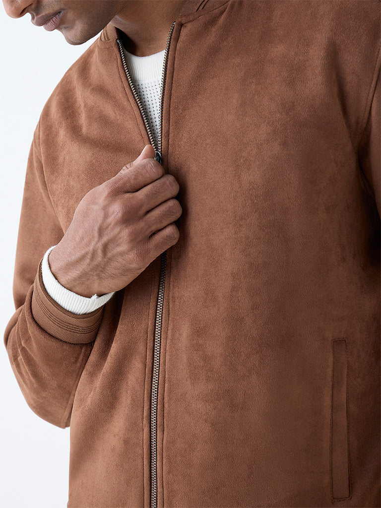 Ascot Tan Solid Relaxed-Fit Suede Jacket - Image 4