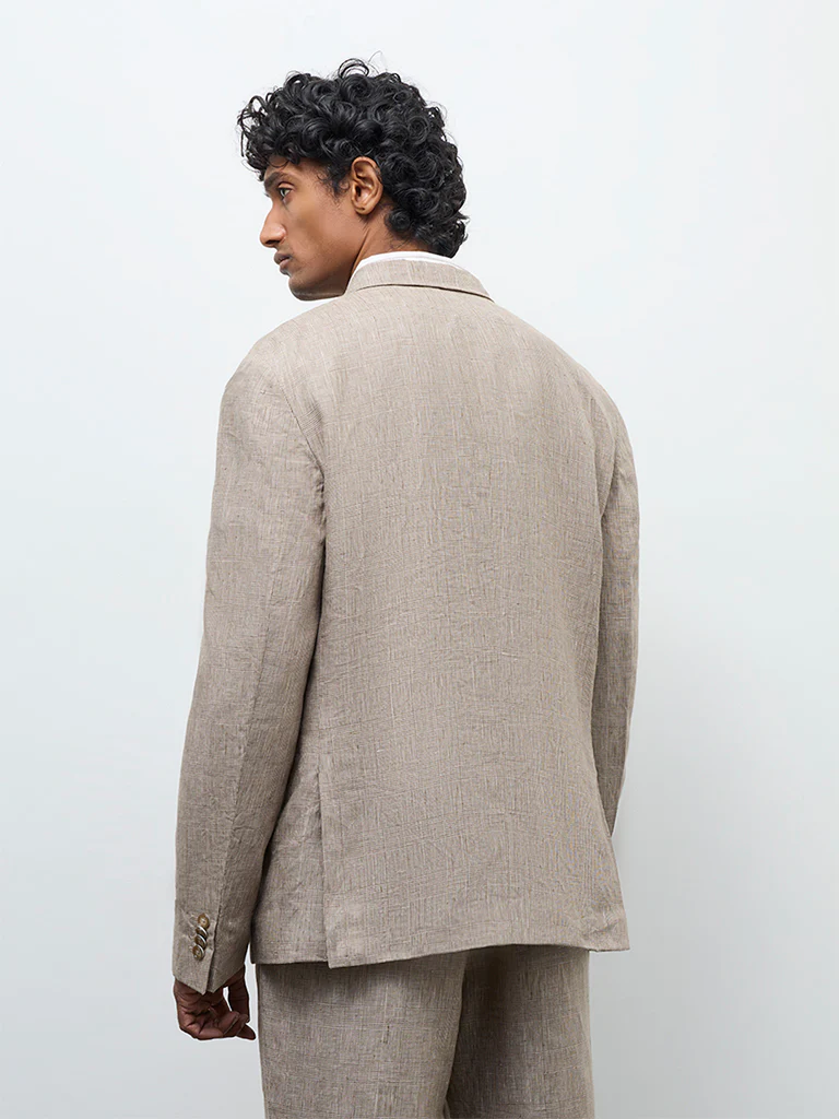 Ascot Taupe Checkered Relaxed-Fit Linen Blazer - Image 4