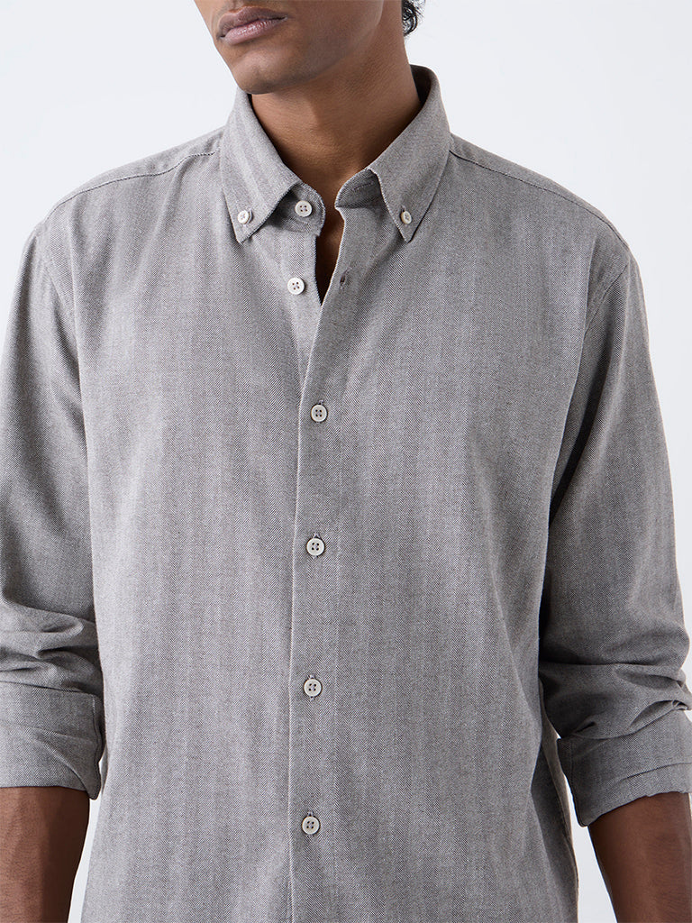 Ascot Taupe Chevron Printed Relaxed-Fit Cotton-Blend Shirt - Image 3