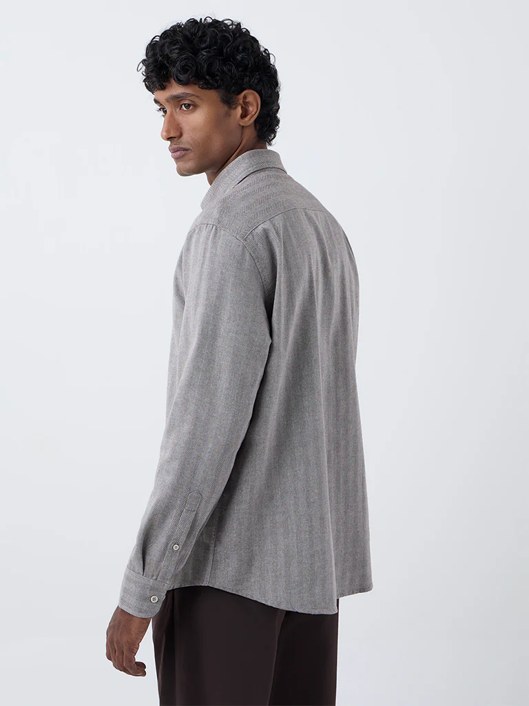Ascot Taupe Chevron Printed Relaxed-Fit Cotton-Blend Shirt - Image 4