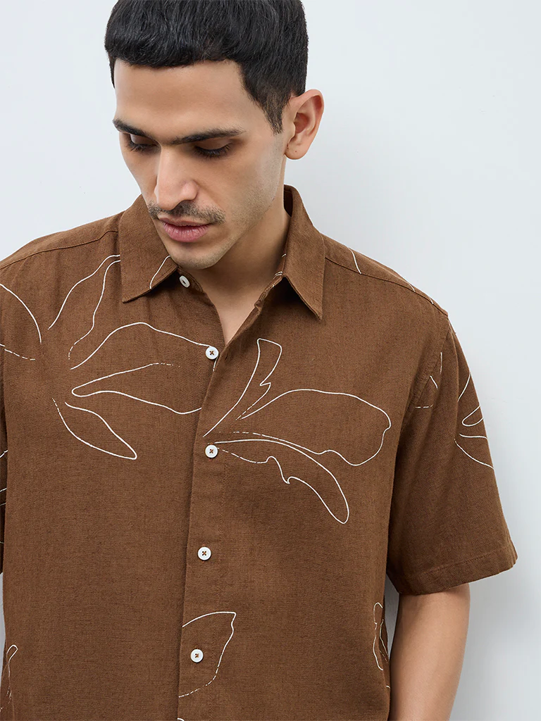 Ascot Taupe Floral Pattern Relaxed-Fit Shirt - Image 3