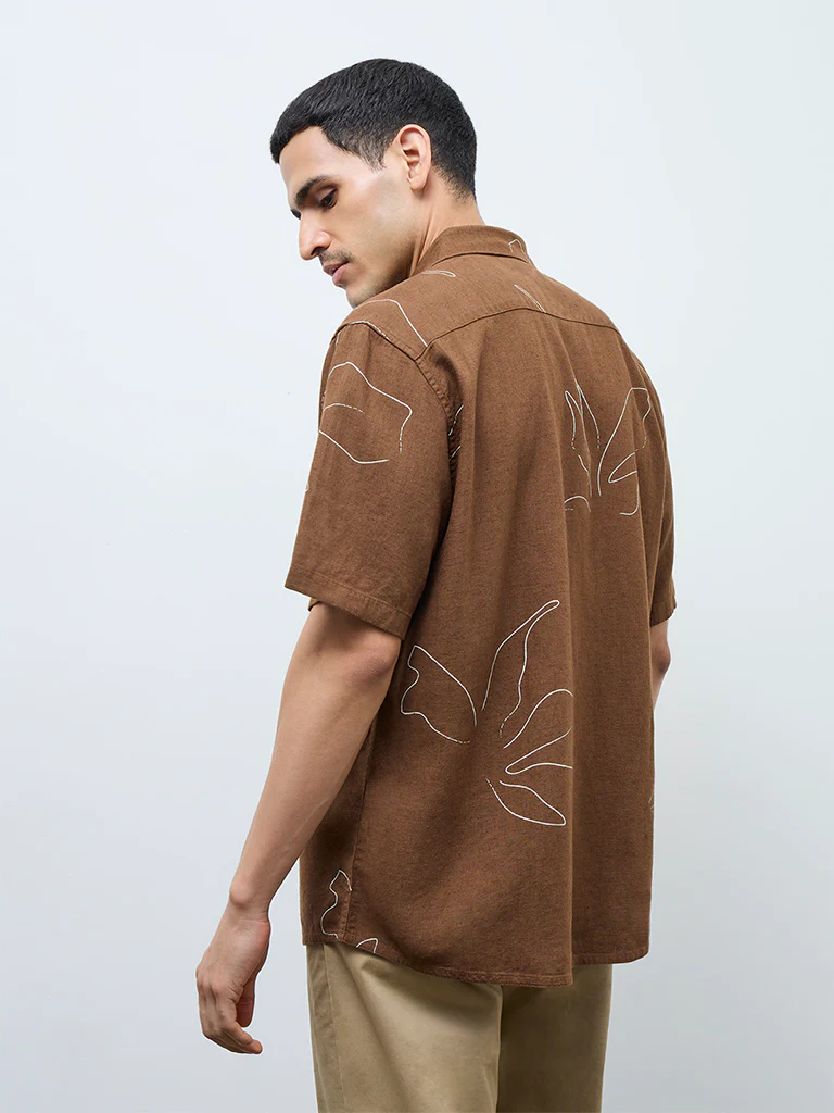 Ascot Taupe Floral Pattern Relaxed-Fit Shirt - Image 4