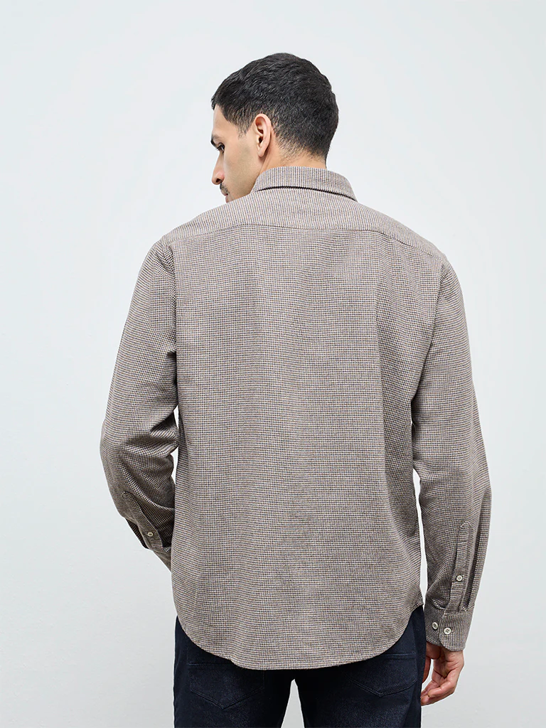 Ascot Taupe Houndstooth Relaxed-Fit Cotton Shirt - Image 4