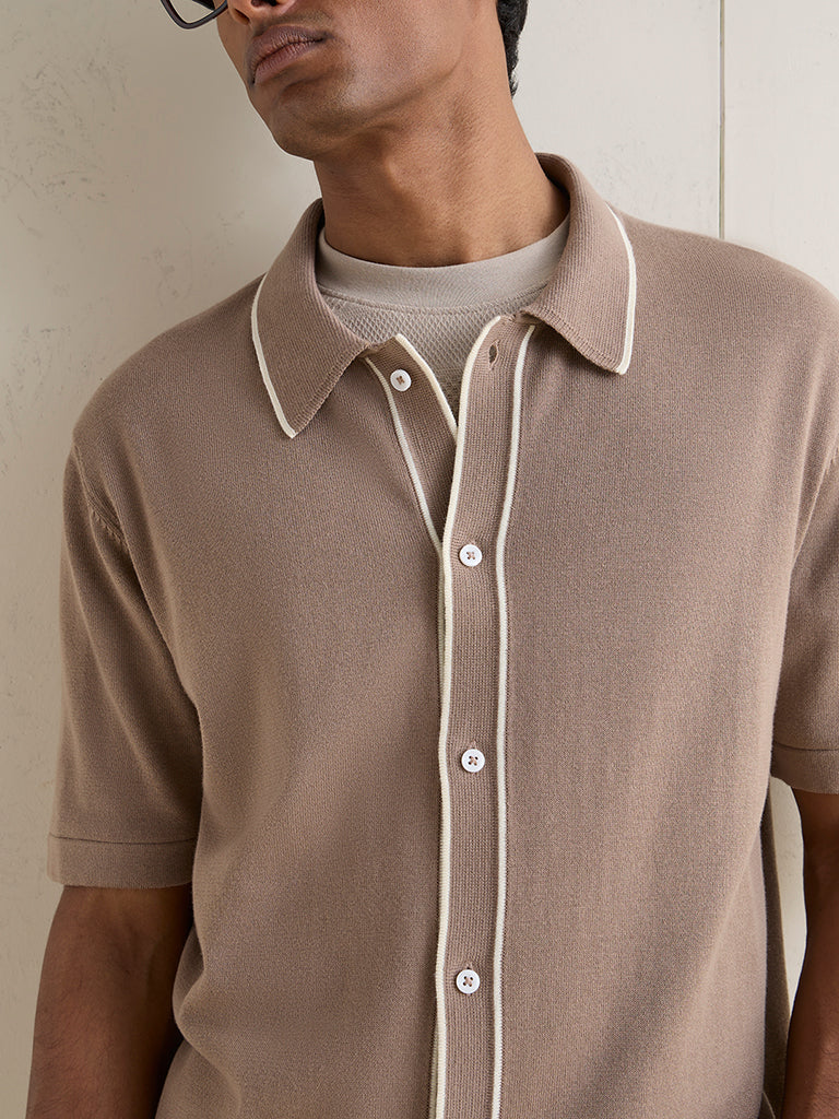 Ascot Taupe Knit Relaxed-Fit Cotton-Blend Polo Shirt - Image 3