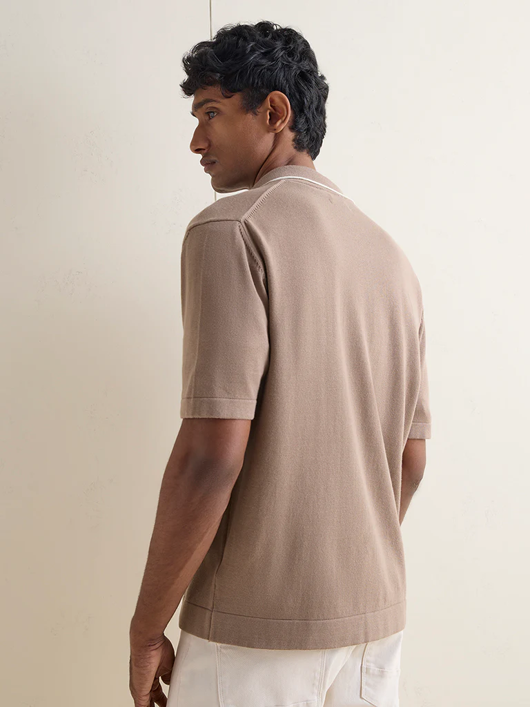 Ascot Taupe Knit Relaxed-Fit Cotton-Blend Polo Shirt - Image 4
