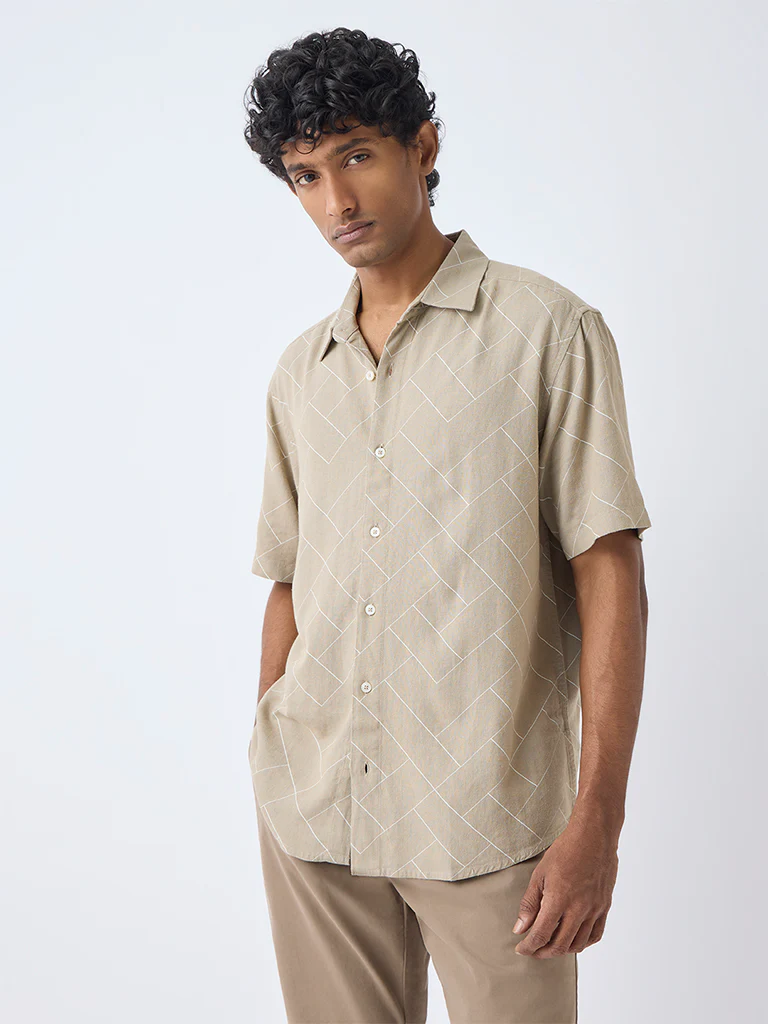 Ascot Taupe Printed Relaxed-Fit Shirt - Image 2