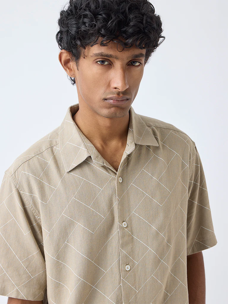Ascot Taupe Printed Relaxed-Fit Shirt - Image 3