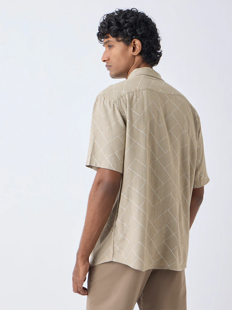 Ascot Taupe Printed Relaxed-Fit Shirt - Image 4