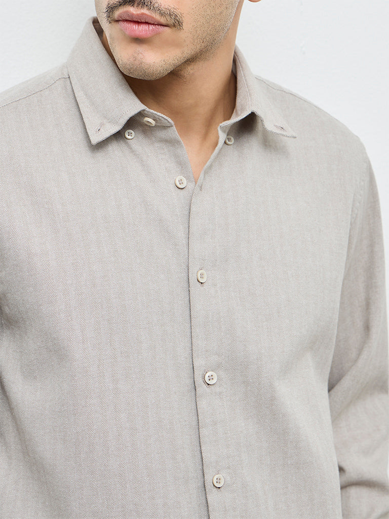 Ascot Taupe Relaxed-Fit Cotton-Blend Shirt - Image 3