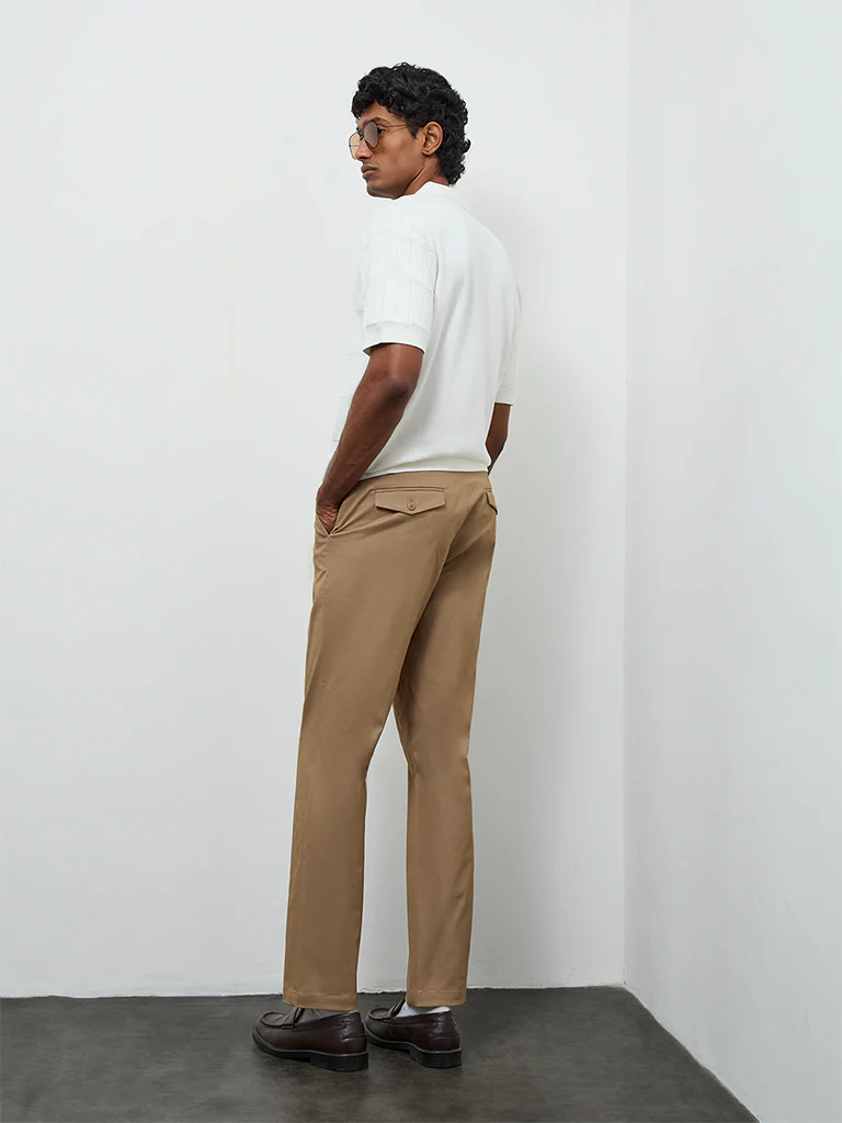 Ascot Taupe Relaxed-Fit Mid-Rise Cotton-Blend Trousers - Image 5