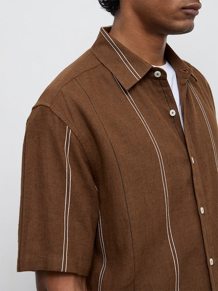Ascot Taupe Striped Relaxed-Fit Shirt - Image 3