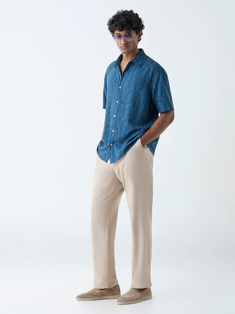 Ascot Teal Abstract Design Relaxed-Fit Shirt - Image 2