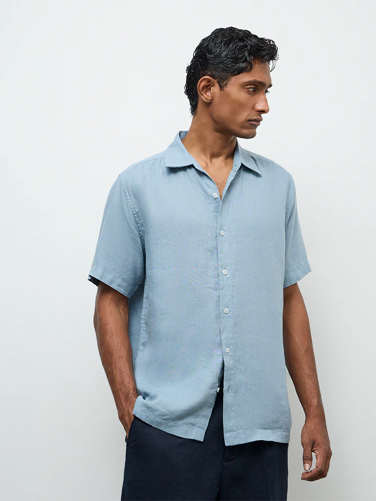 Ascot Teal Relaxed-Fit Linen Shirt