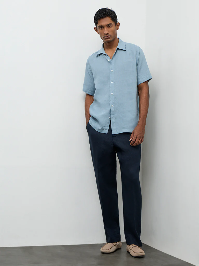 Ascot Teal Relaxed-Fit Linen Shirt - Image 3