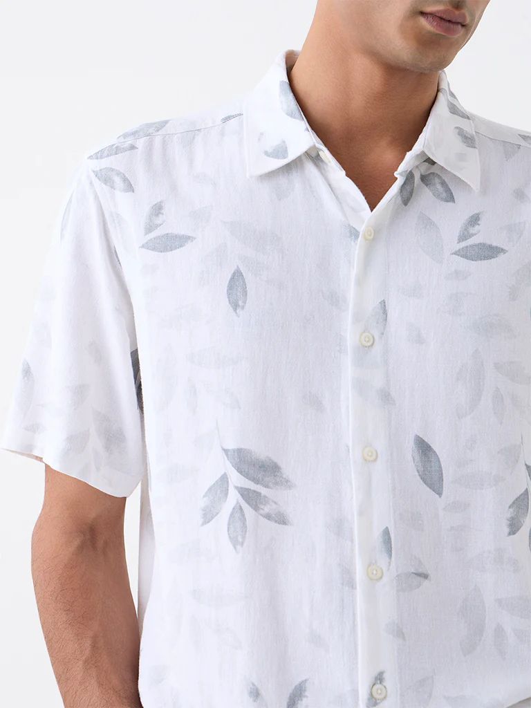 Ascot White Botanical Design Relaxed-Fit Shirt - Image 3