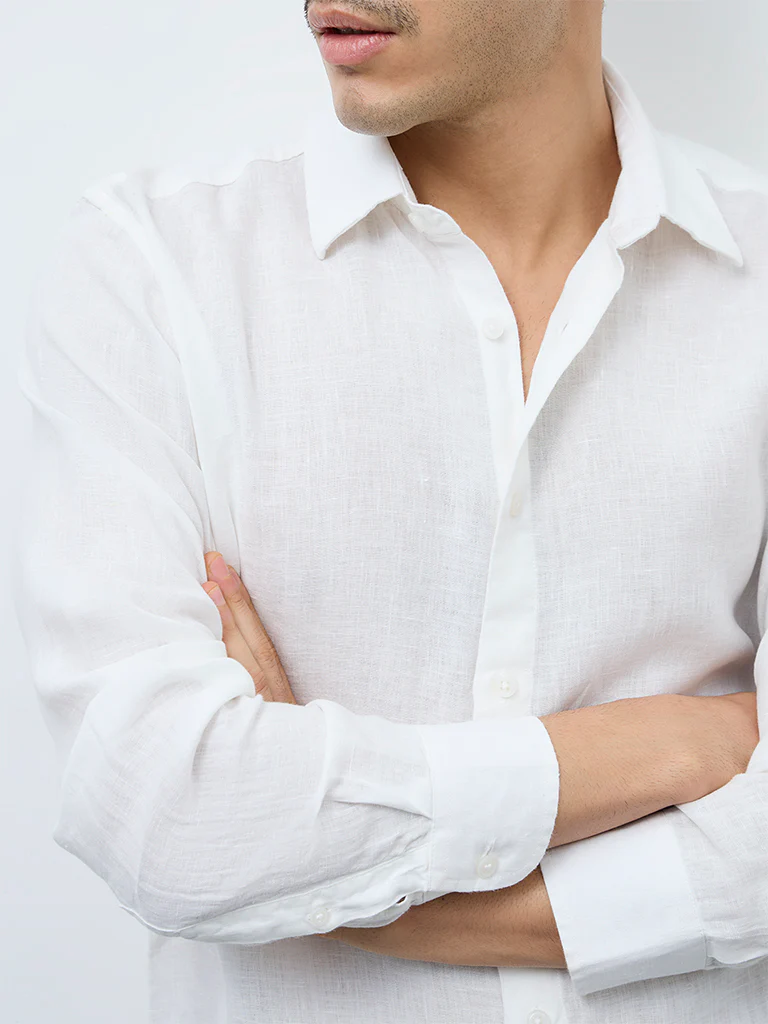 Ascot White Relaxed-Fit Linen Shirt - Image 3