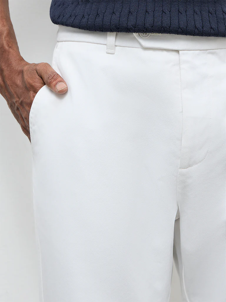 Ascot White Relaxed-Fit Mid-Rise Cotton Trousers - Image 4