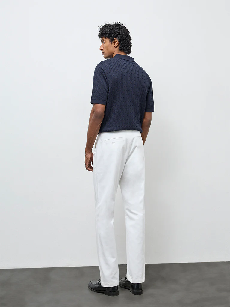 Ascot White Relaxed-Fit Mid-Rise Cotton Trousers - Image 5