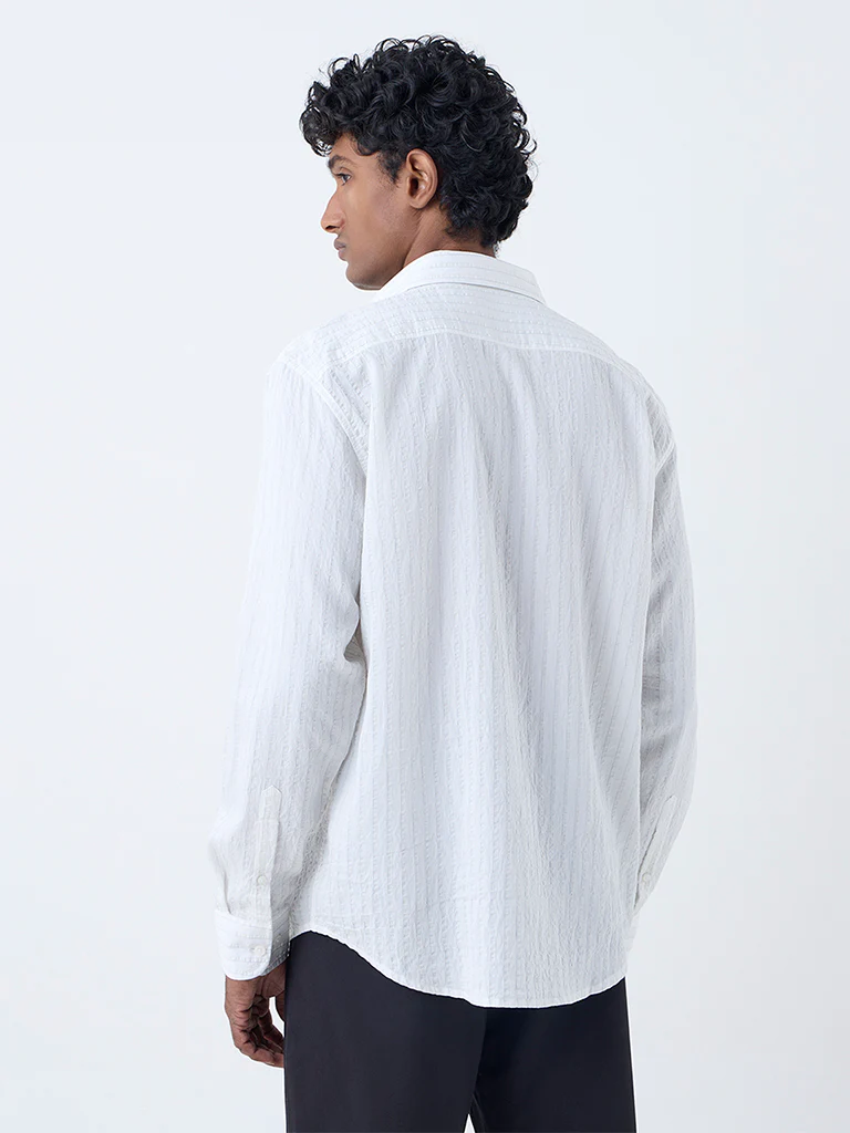Ascot White Striped Relaxed-Fit Cotton Shirt - Image 4