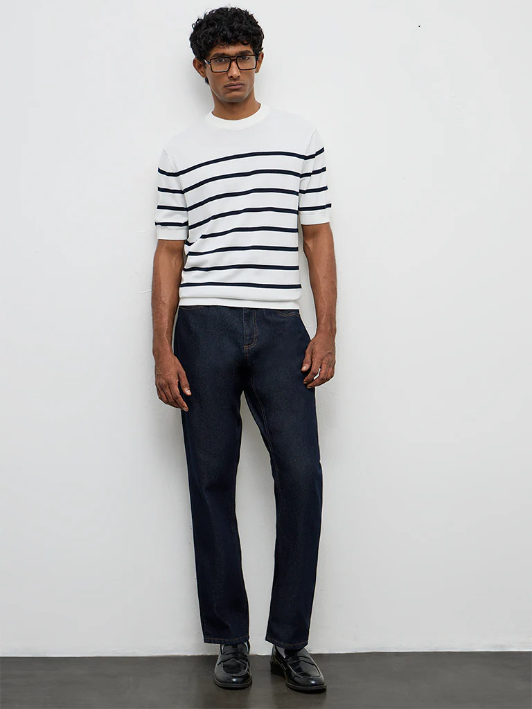 Ascot White Striped Relaxed-Fit Cotton T-Shirt - Image 3