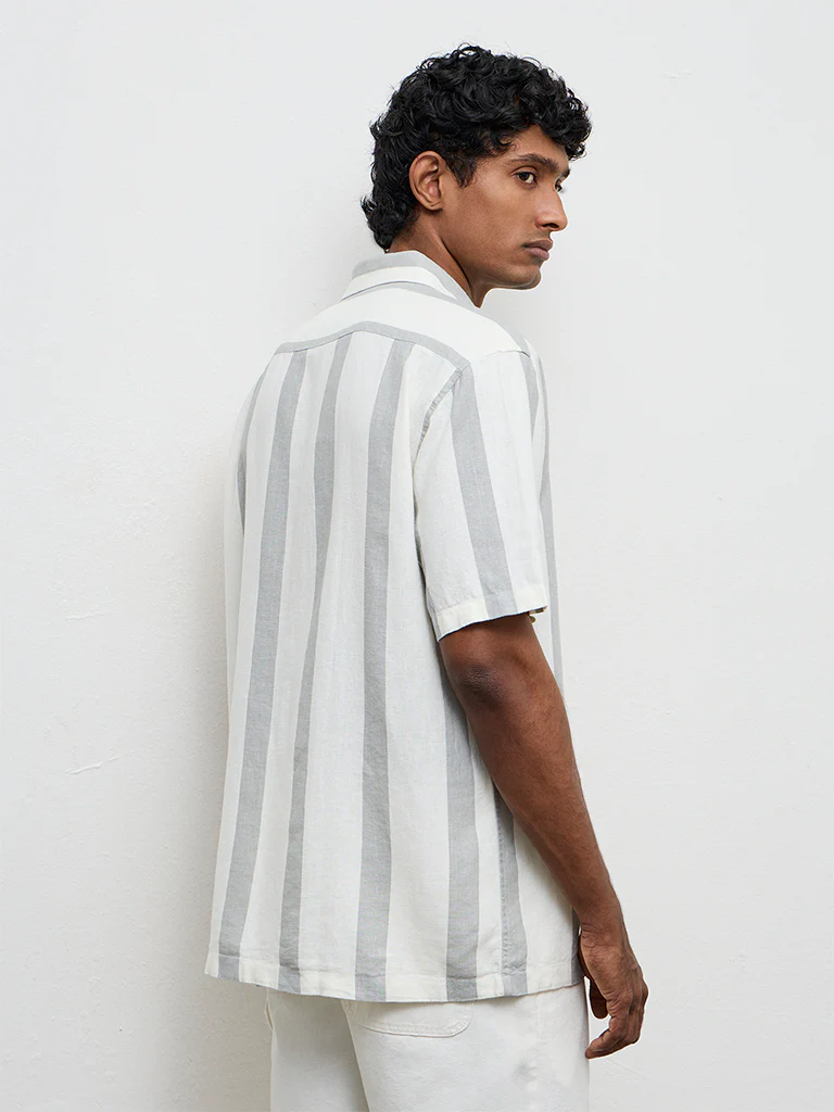 Ascot White Striped Relaxed-Fit Shirt - Image 4