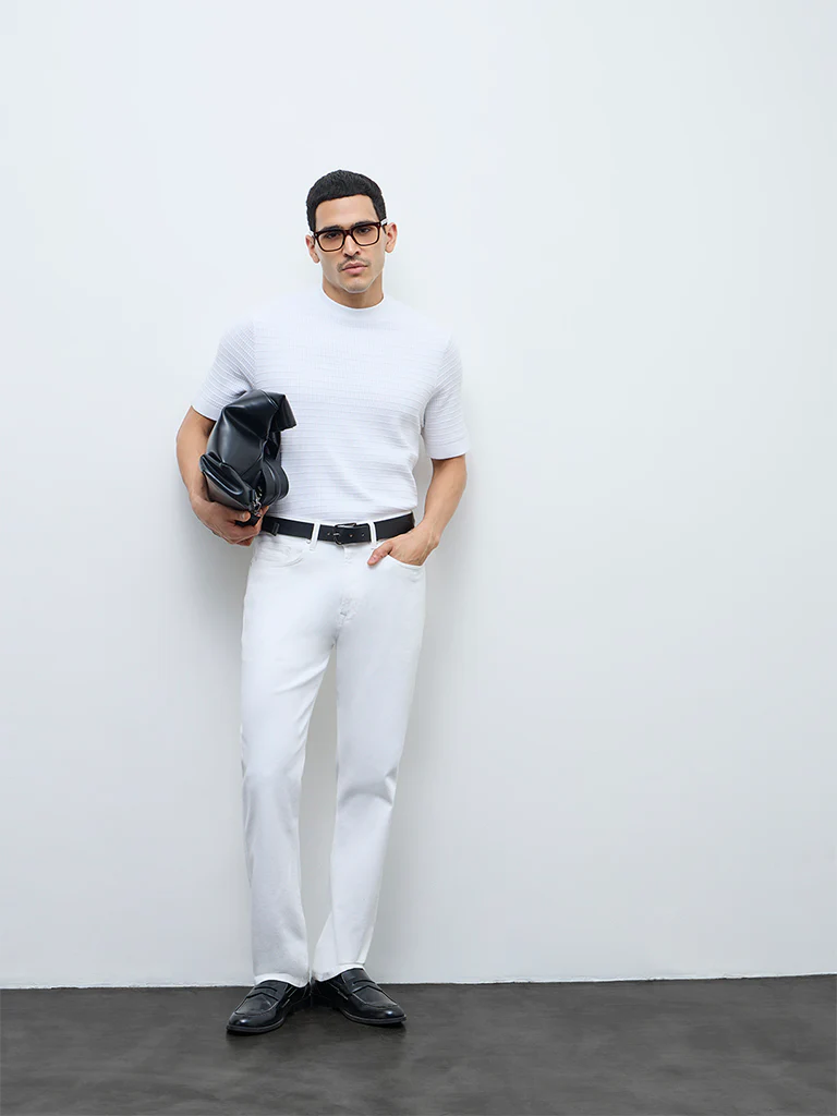 Ascot White Textured Relaxed-Fit Cotton T-Shirt - Image 3