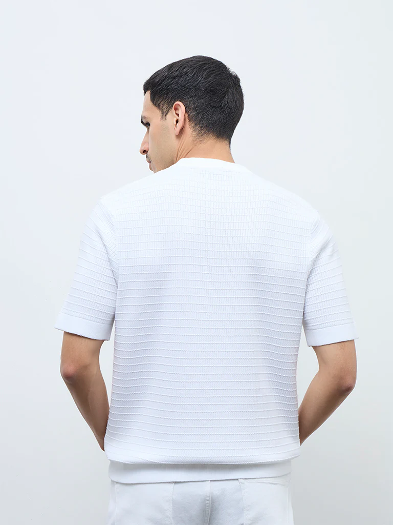Ascot White Textured Relaxed-Fit Cotton T-Shirt - Image 5
