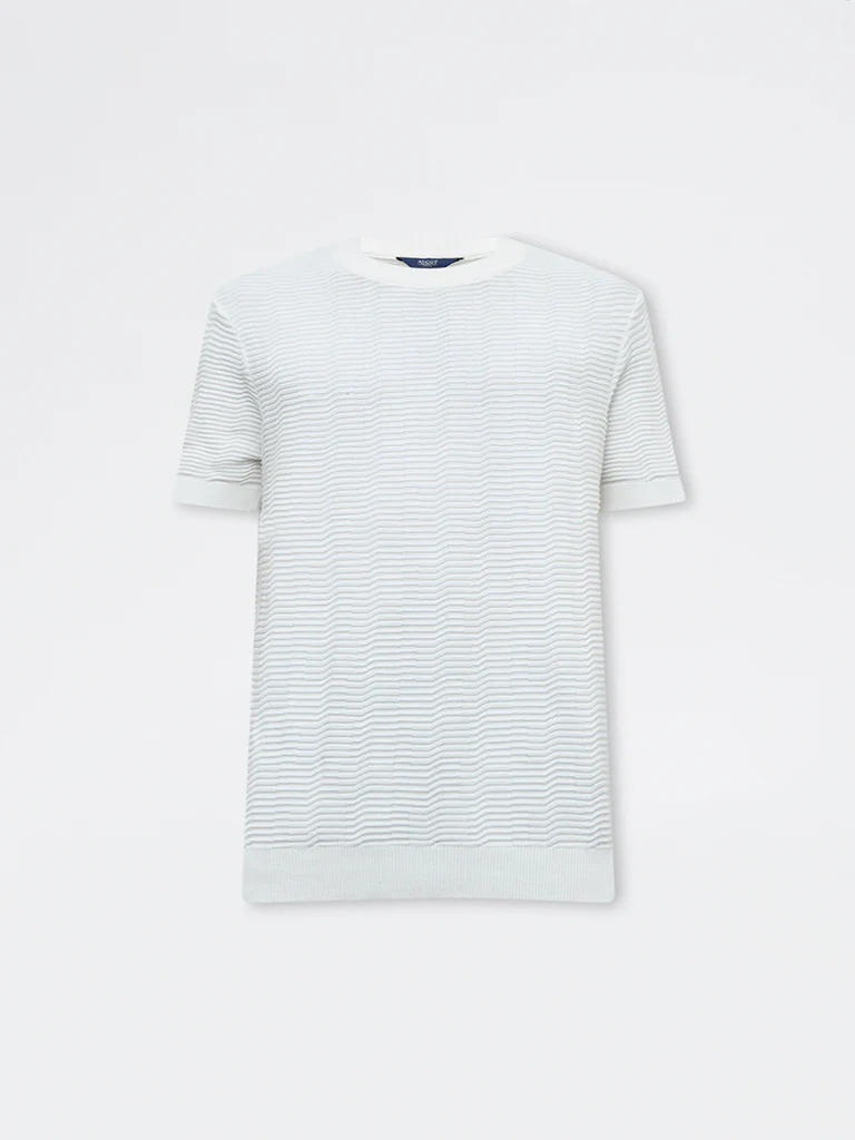 Ascot White Textured Relaxed-Fit Cotton T-Shirt - Image 5