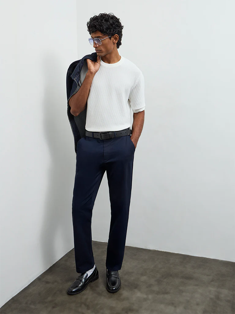 Ascot White Textured Relaxed-Fit Cotton T-Shirt - Image 3