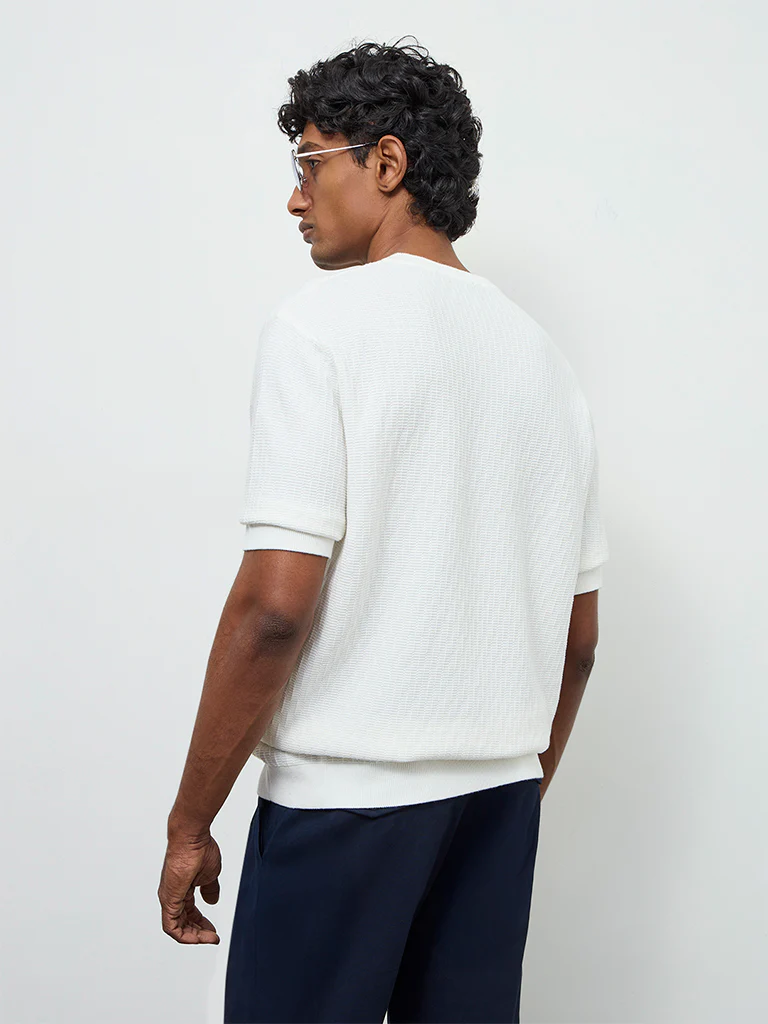 Ascot White Textured Relaxed-Fit Cotton T-Shirt - Image 5