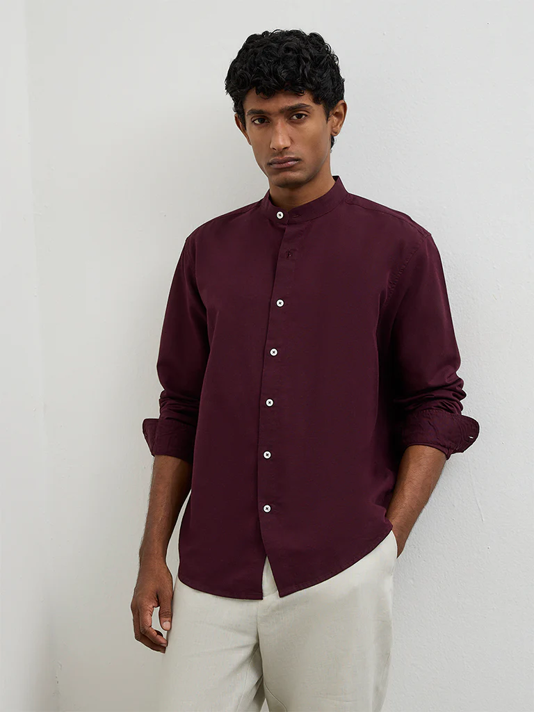 Ascot Wine Solid Relaxed-Fit Shirt