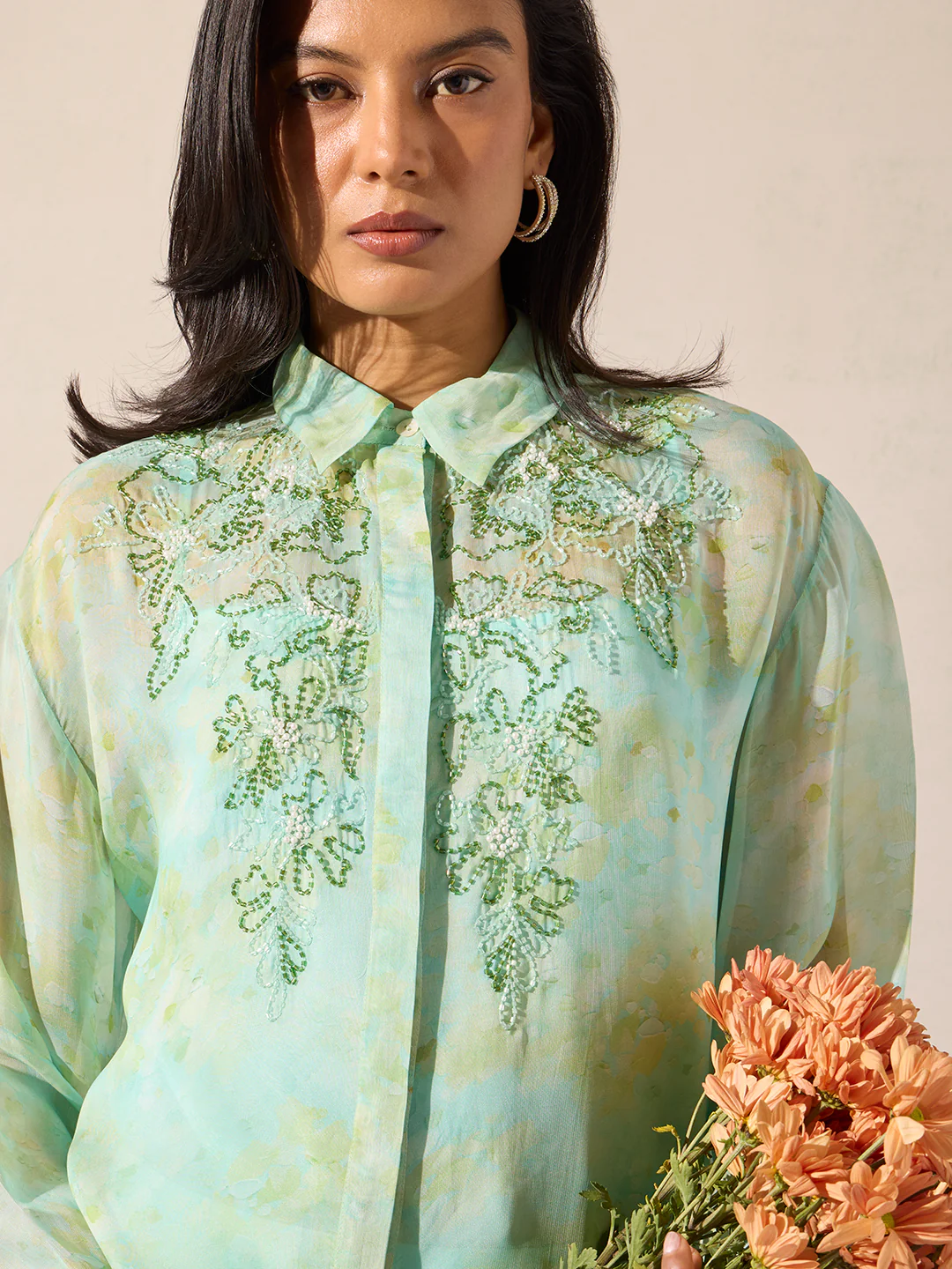 Blue Embellished Shirt with Camisole - Image 3