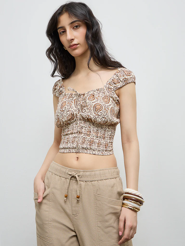 Bombay Paisley Beige Paisley Printed Cotton Top - Image 2