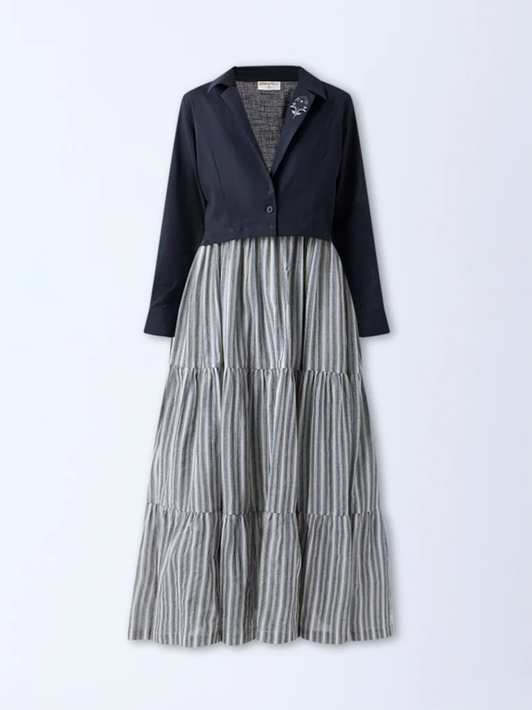 Bombay Paisley Black Cotton Tiered Dress with Jacket - Image 5