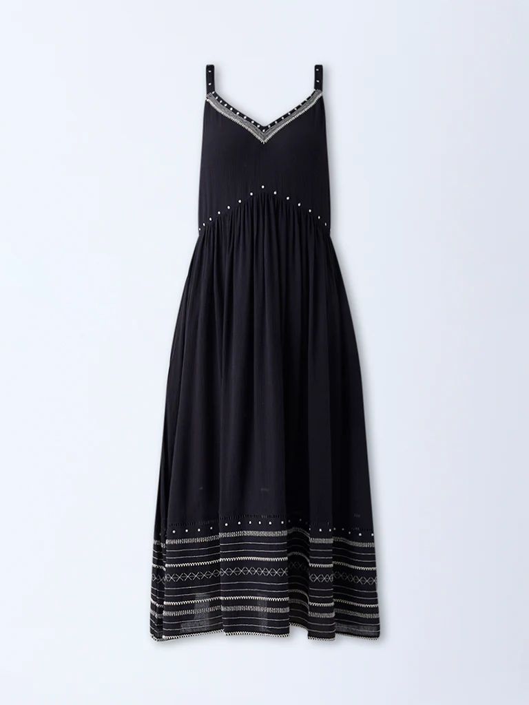 Bombay Paisley Black Embroidered A-Line Dress - Image 5